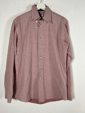 Franceschini Mens Long Sleeve Button-Down Shirt Red Striped Cotton Size 16/41